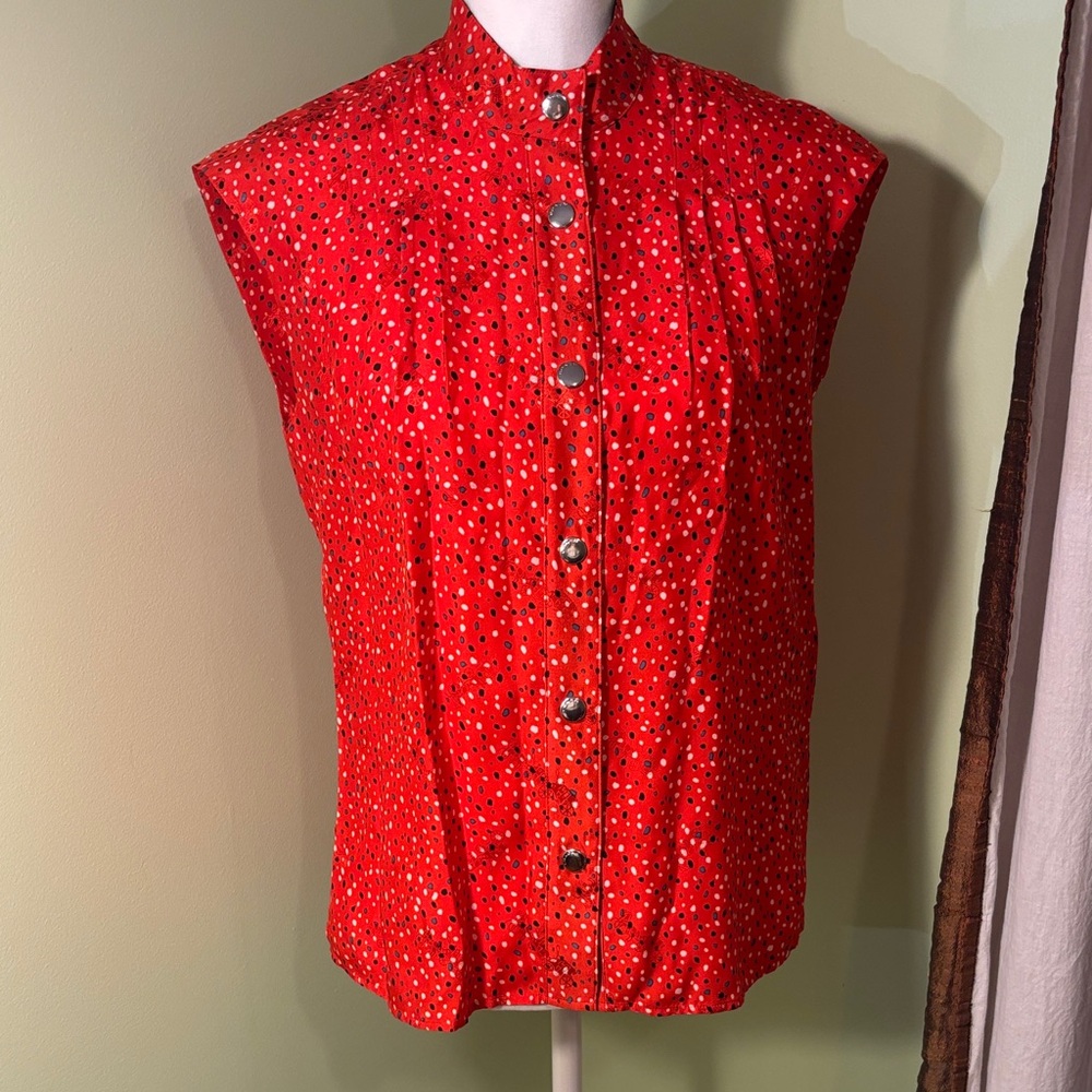 NWOT 100% silk Coach Red Sleeveless snap Blouse